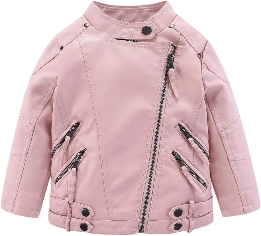 Mud Kingdom Little Boys Girls Motorcycle Jacket Collared Faux Leather