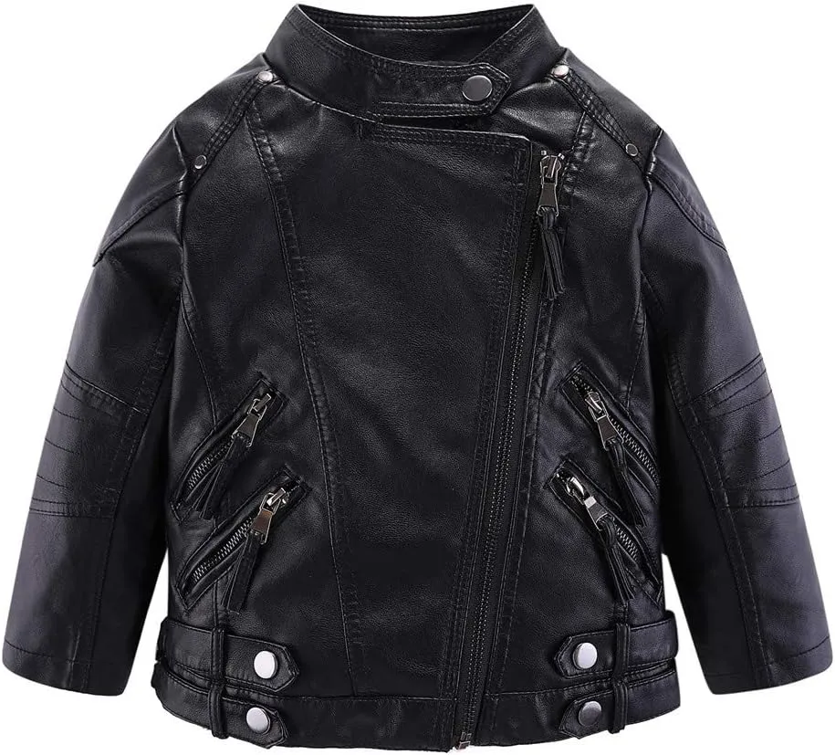 Mud Kingdom Little Boys Girls Motorcycle Jacket Collared Faux Leather