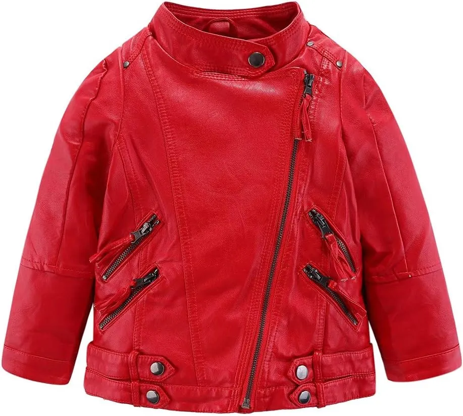 Mud Kingdom Little Boys Girls Motorcycle Jacket Collared Faux Leather