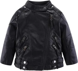Mud Kingdom Little Boys Girls Motorcycle Jacket Collared Faux Leather