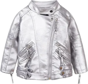 Mud Kingdom Little Boys Girls Motorcycle Jacket Collared Faux Leather