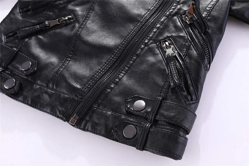 Mud Kingdom Little Boys Girls Motorcycle Jacket Collared Faux Leather