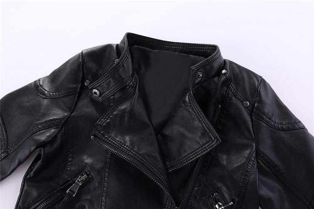 Mud Kingdom Little Boys Girls Motorcycle Jacket Collared Faux Leather