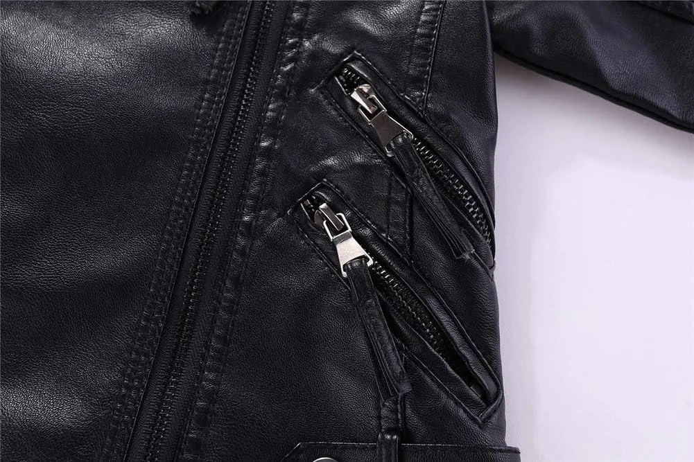 Mud Kingdom Little Boys Girls Motorcycle Jacket Collared Faux Leather