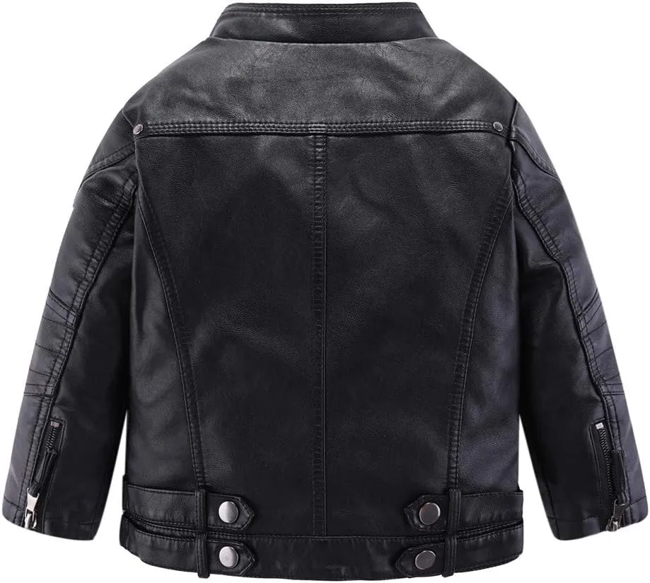 Mud Kingdom Little Boys Girls Motorcycle Jacket Collared Faux Leather