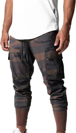 Muscularfit Men's Pants Slim Fit Drawstring Solid Multi Pockets Cargo Pants for Men Fashion Outdoor Casual Jogger Sweatpants