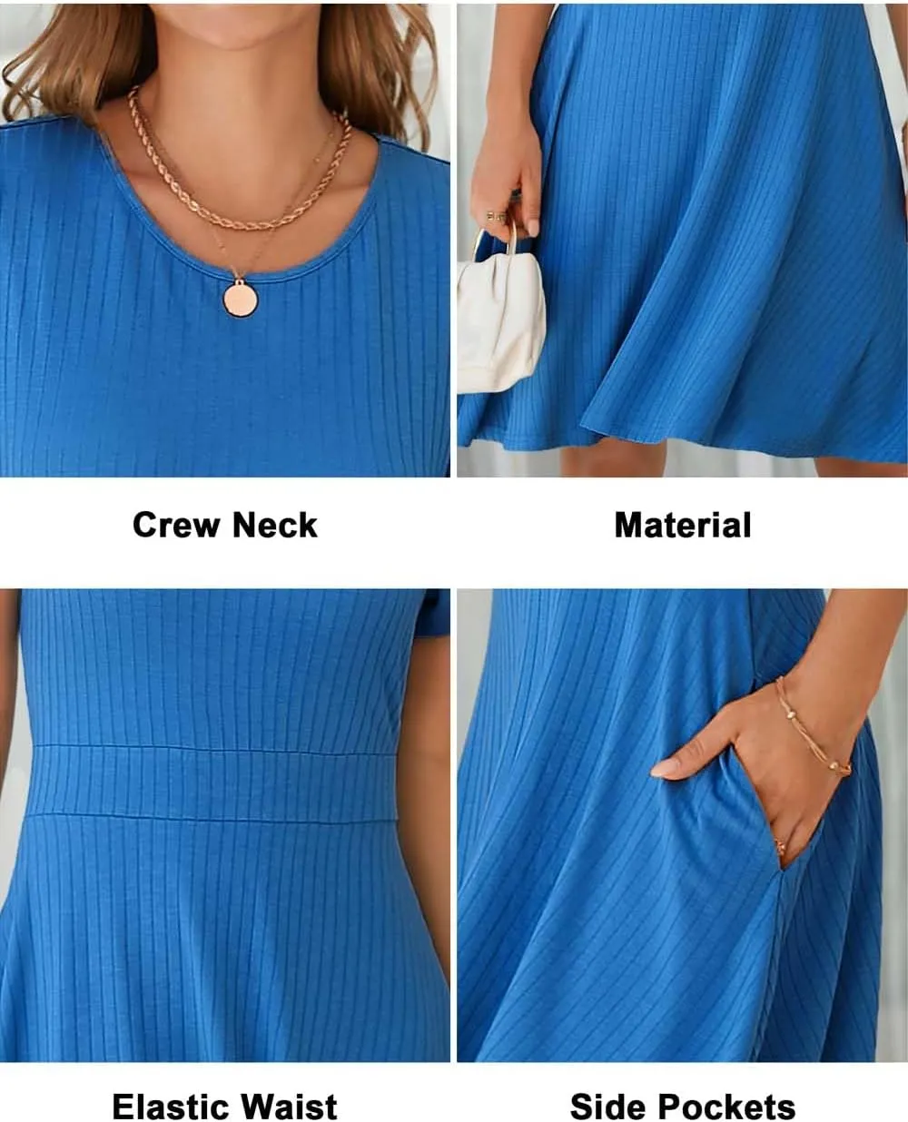 Newshows Womens 2025 Summer Dresses Short Sleeve Ribbed Knit A-Line Swing Beach Vacation Outfits Casual Sundress with Pockets