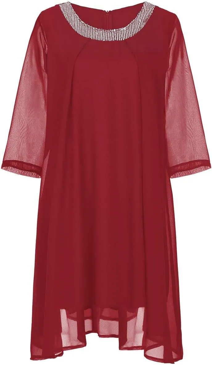 NREALY Vestido Womens Plus Size Sequin Short Midi Dress Ladies Cocktail Evening Party Dress