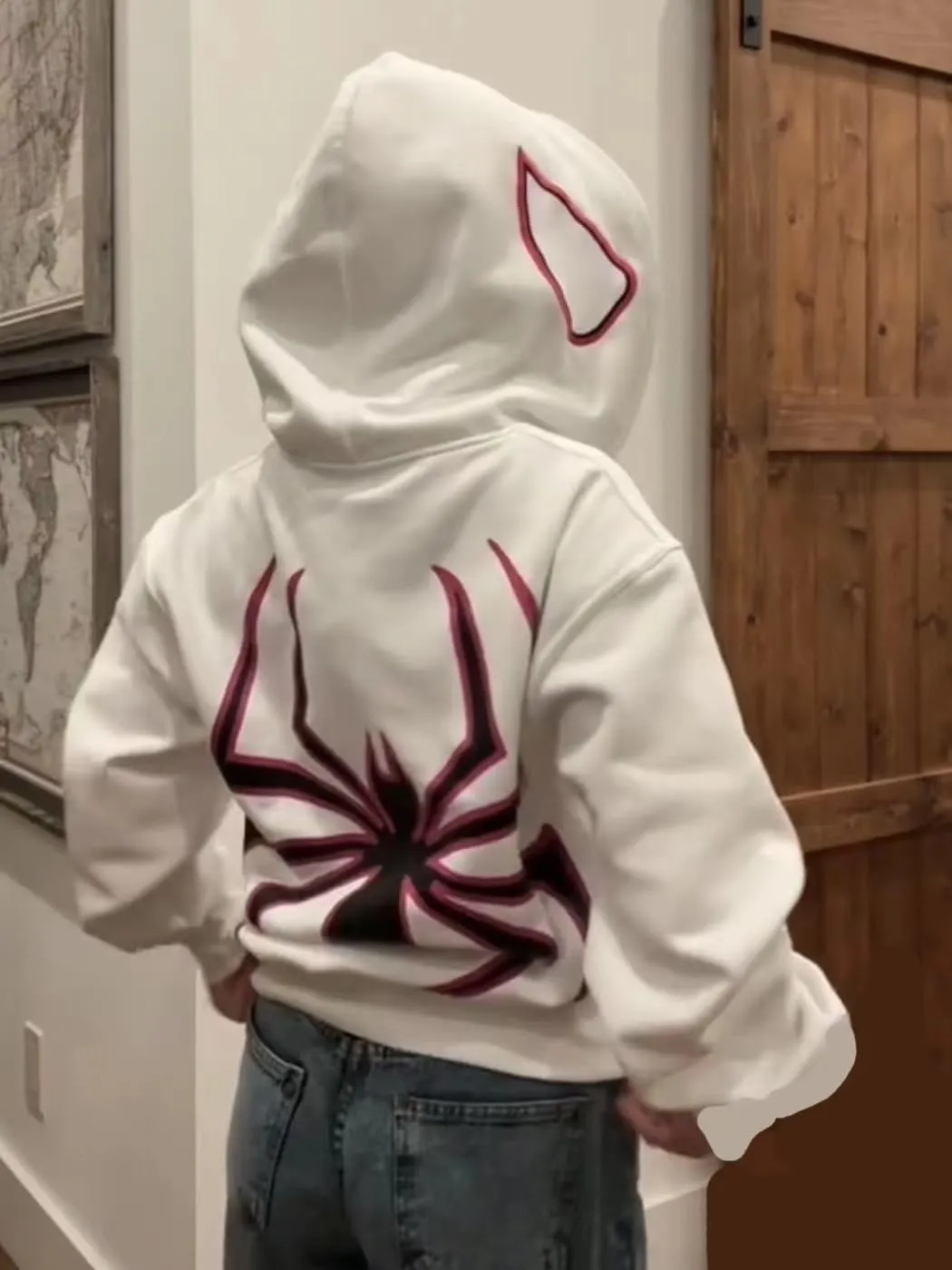 Obenie Y2k Spider Print Hoodies Hip Hop Zipper Long Sleeve Jacket Coats Harajuku Casual Loose Hooded Sweatshirt