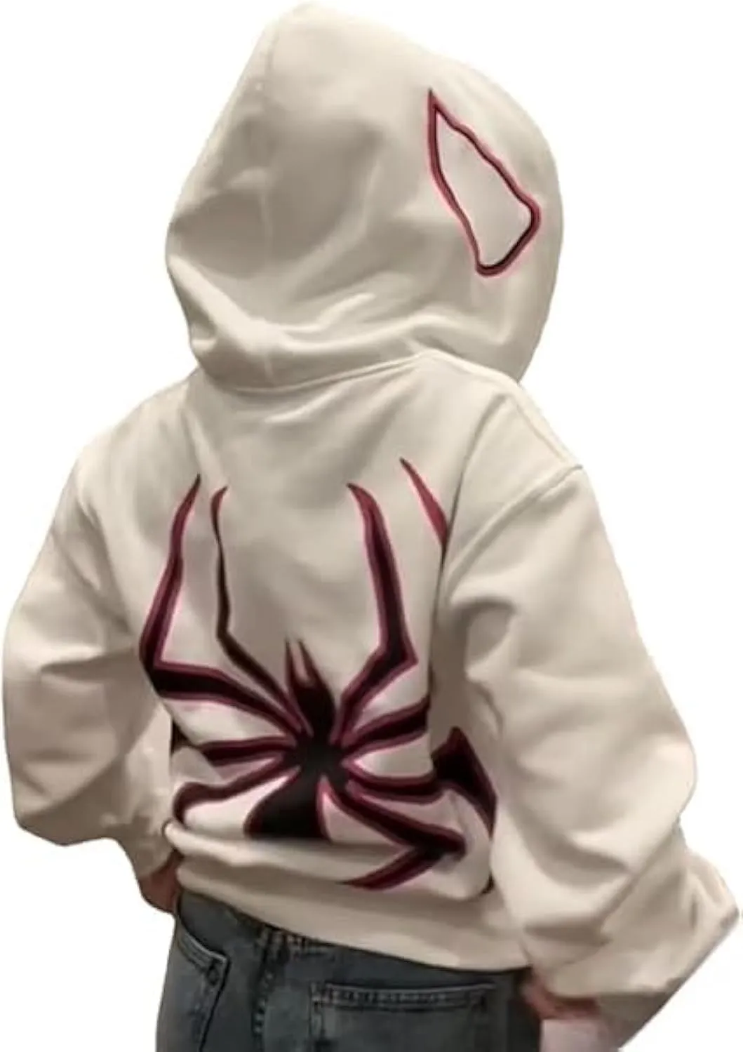 Obenie Y2k Spider Print Hoodies Hip Hop Zipper Long Sleeve Jacket Coats Harajuku Casual Loose Hooded Sweatshirt