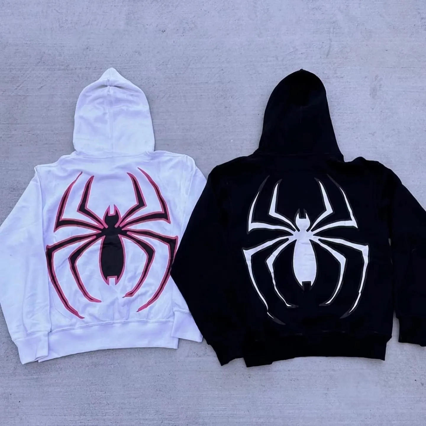 Obenie Y2k Spider Print Hoodies Hip Hop Zipper Long Sleeve Jacket Coats Harajuku Casual Loose Hooded Sweatshirt
