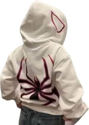 Obenie Y2k Spider Print Hoodies Hip Hop Zipper Long Sleeve Jacket Coats Harajuku Casual Loose Hooded Sweatshirt