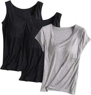 Oplxuo Womens Shelf Bra Tank Tops Summer Racerback Workout Camis Yoga Shirt Cotton Undershirt 2 Pack