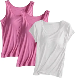 Oplxuo Womens Shelf Bra Tank Tops Summer Racerback Workout Camis Yoga Shirt Cotton Undershirt 2 Pack