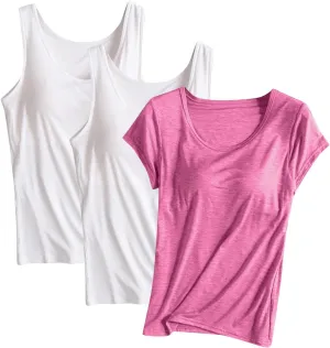 Oplxuo Womens Shelf Bra Tank Tops Summer Racerback Workout Camis Yoga Shirt Cotton Undershirt 2 Pack