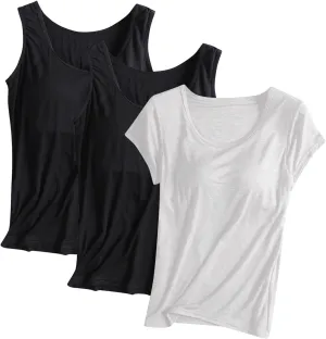 Oplxuo Womens Shelf Bra Tank Tops Summer Racerback Workout Camis Yoga Shirt Cotton Undershirt 2 Pack