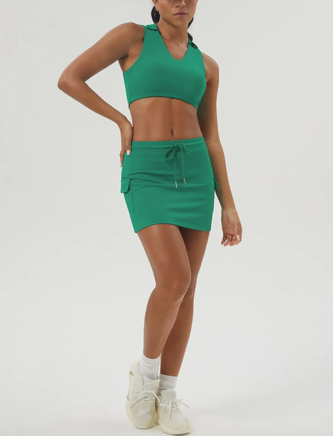 Panegy Women Tennis Skirt with Built-in Shorts Elastic Waist Drawstring Badminton Skirt Activewear Mini Skort