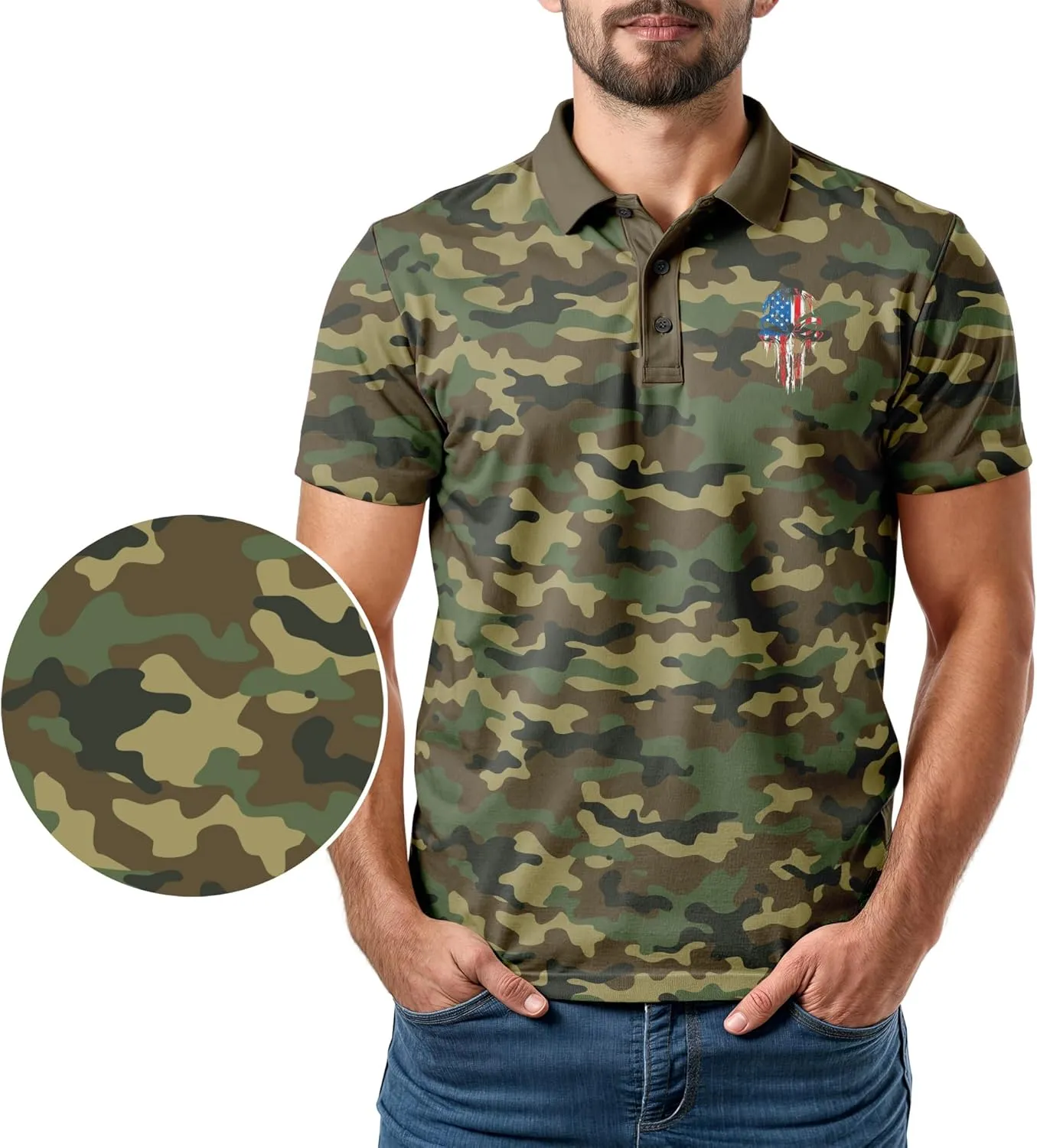 Patriotic USA Golf Polo Shirt  Mens Performance Short Sleeve Moisture Quick Dry Fit Athletic Veteran UPF Stretch Casual Fun
