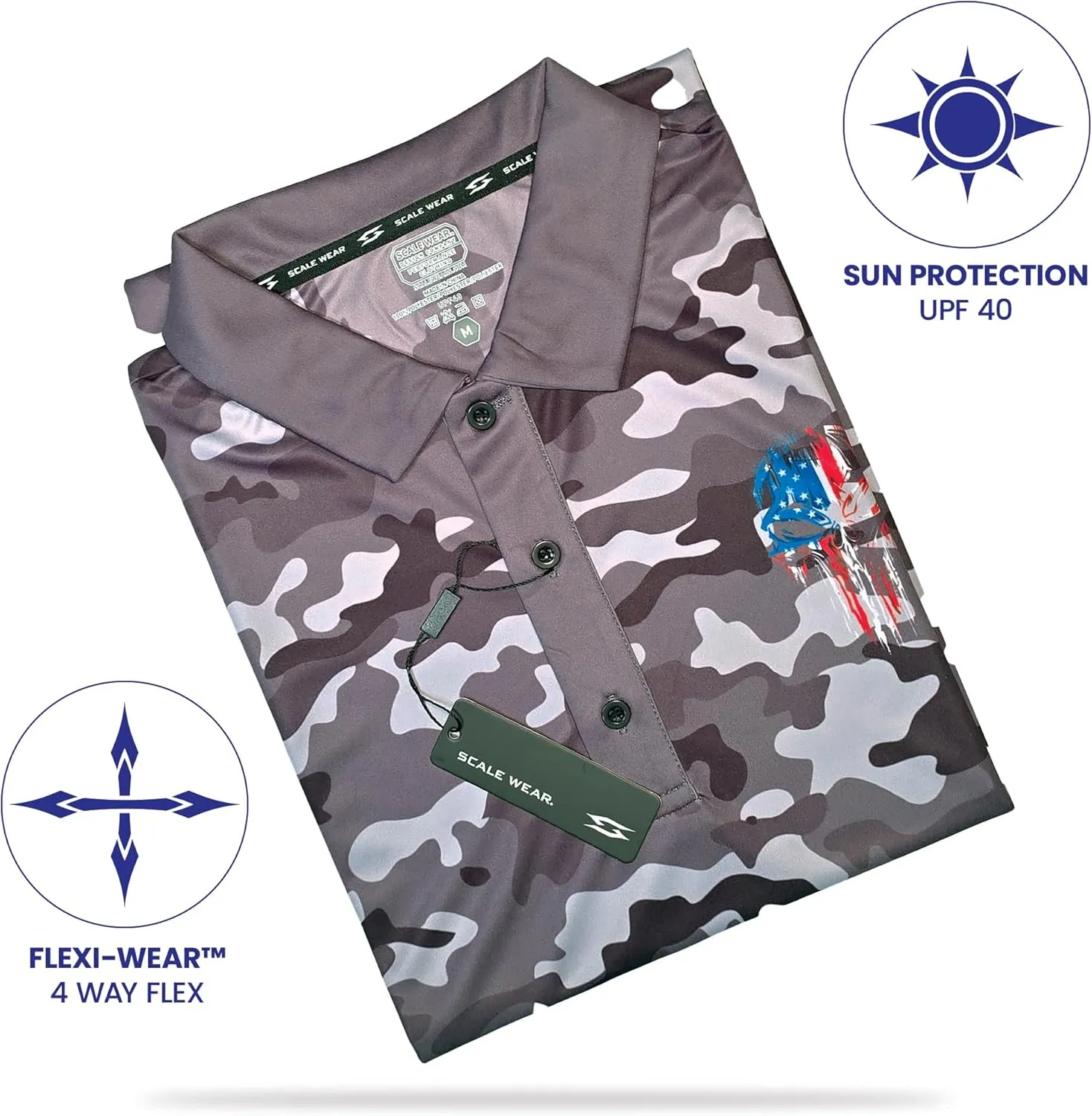 Patriotic USA Golf Polo Shirt  Mens Performance Short Sleeve Moisture Quick Dry Fit Athletic Veteran UPF Stretch Casual Fun