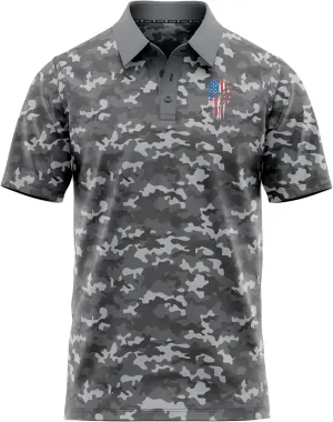 Patriotic USA Golf Polo Shirt  Mens Performance Short Sleeve Moisture Quick Dry Fit Athletic Veteran UPF Stretch Casual Fun