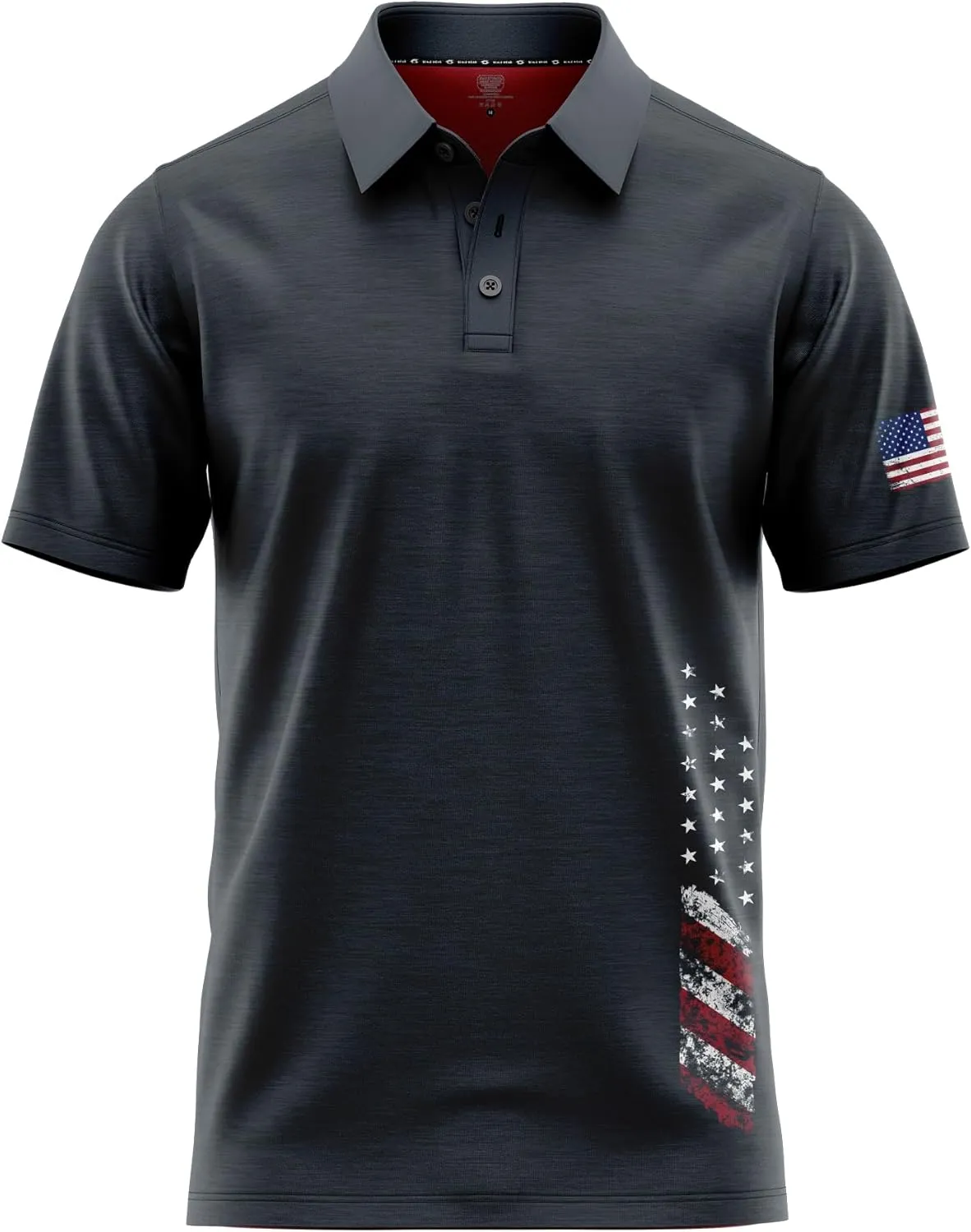 Patriotic USA Golf Polo Shirt  Mens Performance Short Sleeve Moisture Quick Dry Fit Athletic Veteran UPF Stretch Casual Fun
