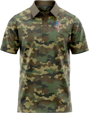 Patriotic USA Golf Polo Shirt  Mens Performance Short Sleeve Moisture Quick Dry Fit Athletic Veteran UPF Stretch Casual Fun
