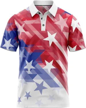 Patriotic USA Golf Polo Shirt  Mens Performance Short Sleeve Moisture Quick Dry Fit Athletic Veteran UPF Stretch Casual Fun