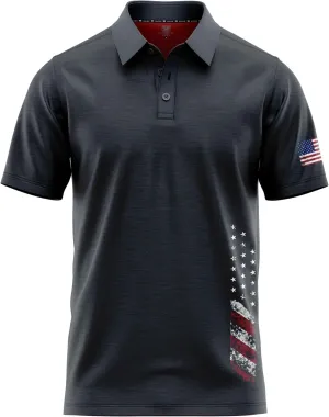 Patriotic USA Golf Polo Shirt  Mens Performance Short Sleeve Moisture Quick Dry Fit Athletic Veteran UPF Stretch Casual Fun