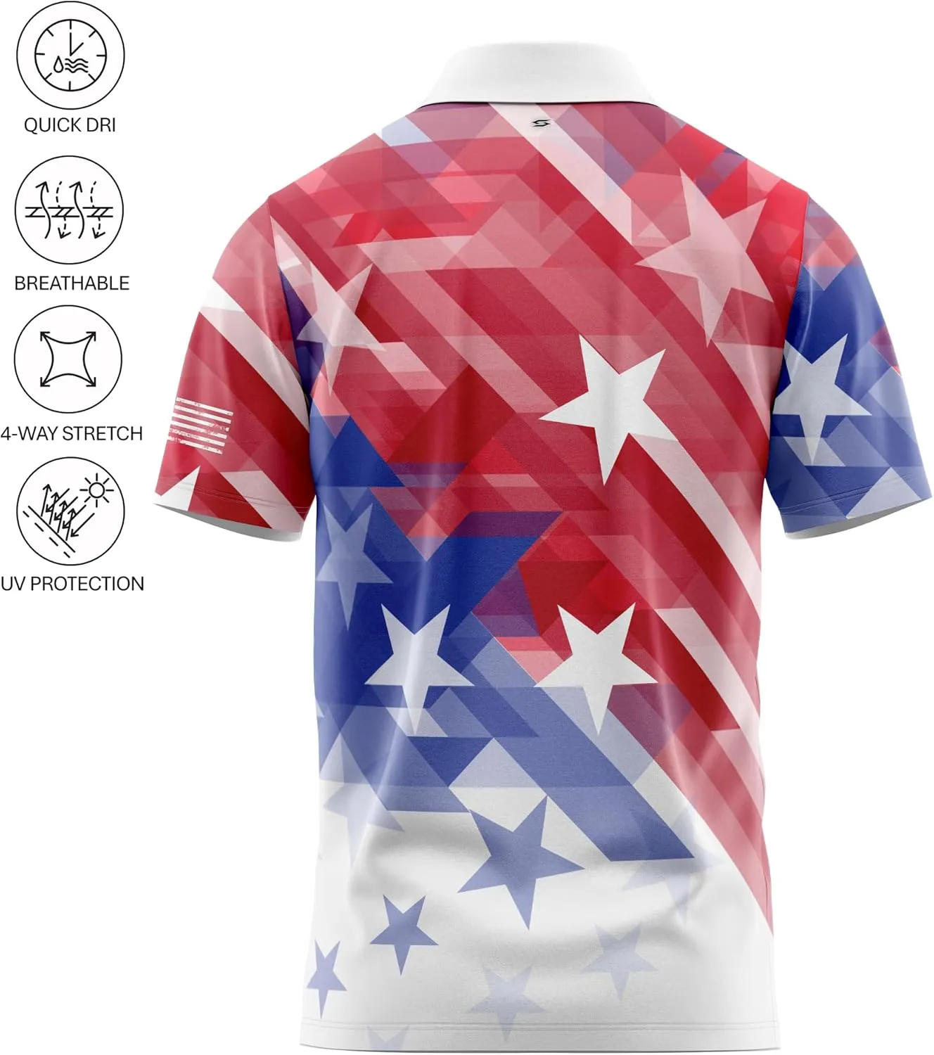 Patriotic USA Golf Polo Shirt  Mens Performance Short Sleeve Moisture Quick Dry Fit Athletic Veteran UPF Stretch Casual Fun
