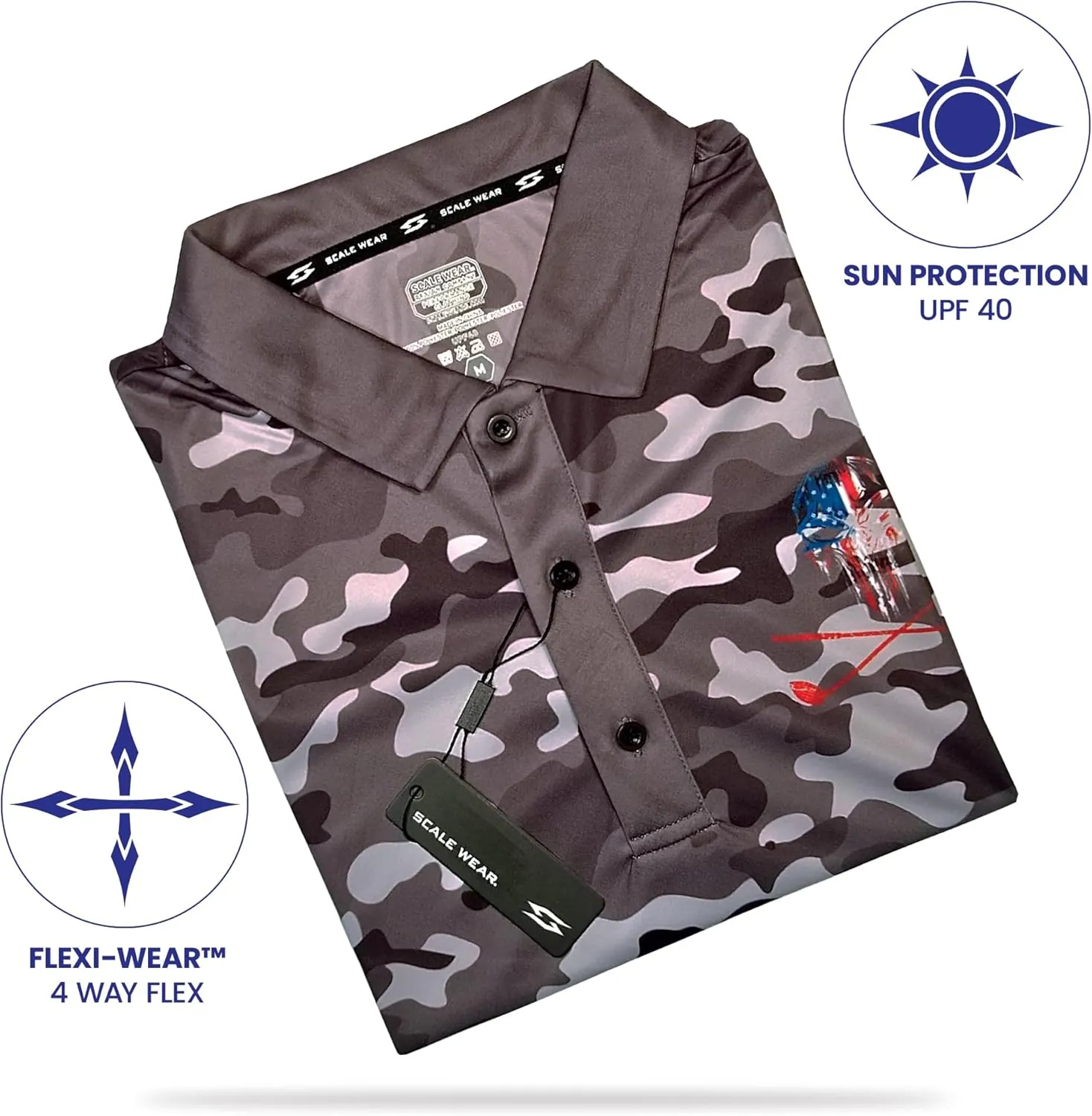 Patriotic USA Golf Polo Shirt  Mens Performance Short Sleeve Moisture Quick Dry Fit Athletic Veteran UPF Stretch Casual Fun