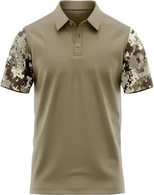 Patriotic USA Golf Polo Shirt  Mens Performance Short Sleeve Moisture Quick Dry Fit Athletic Veteran UPF Stretch Casual Fun