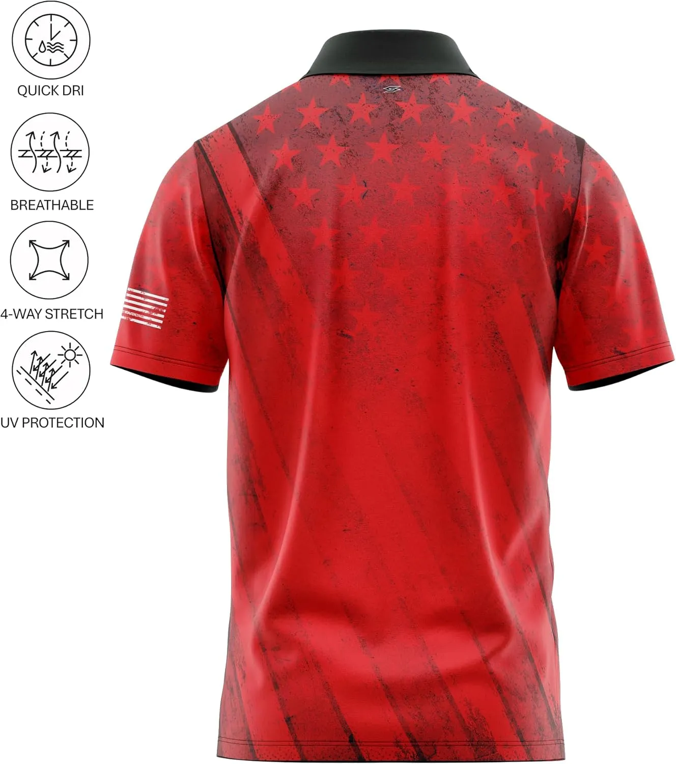 Patriotic USA Golf Polo Shirt  Mens Performance Short Sleeve Moisture Quick Dry Fit Athletic Veteran UPF Stretch Casual Fun