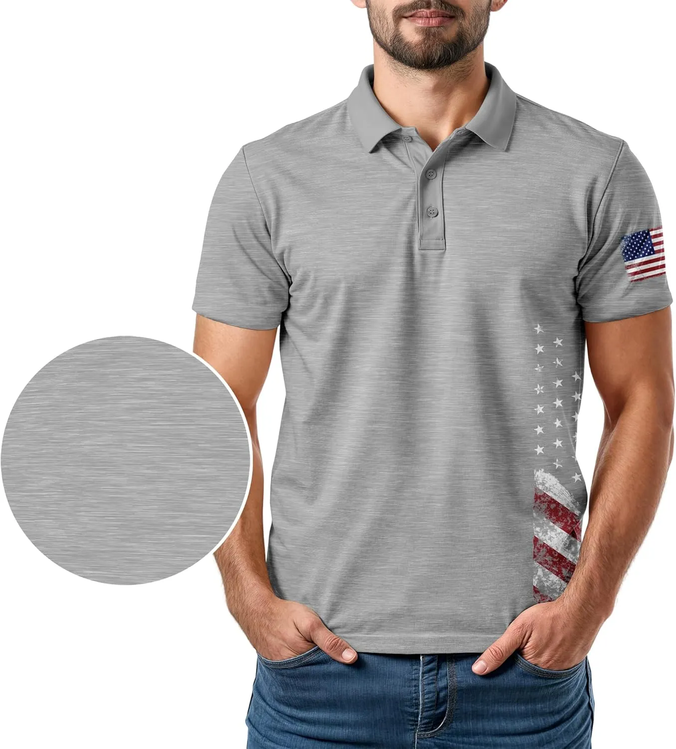 Patriotic USA Golf Polo Shirt  Mens Performance Short Sleeve Moisture Quick Dry Fit Athletic Veteran UPF Stretch Casual Fun