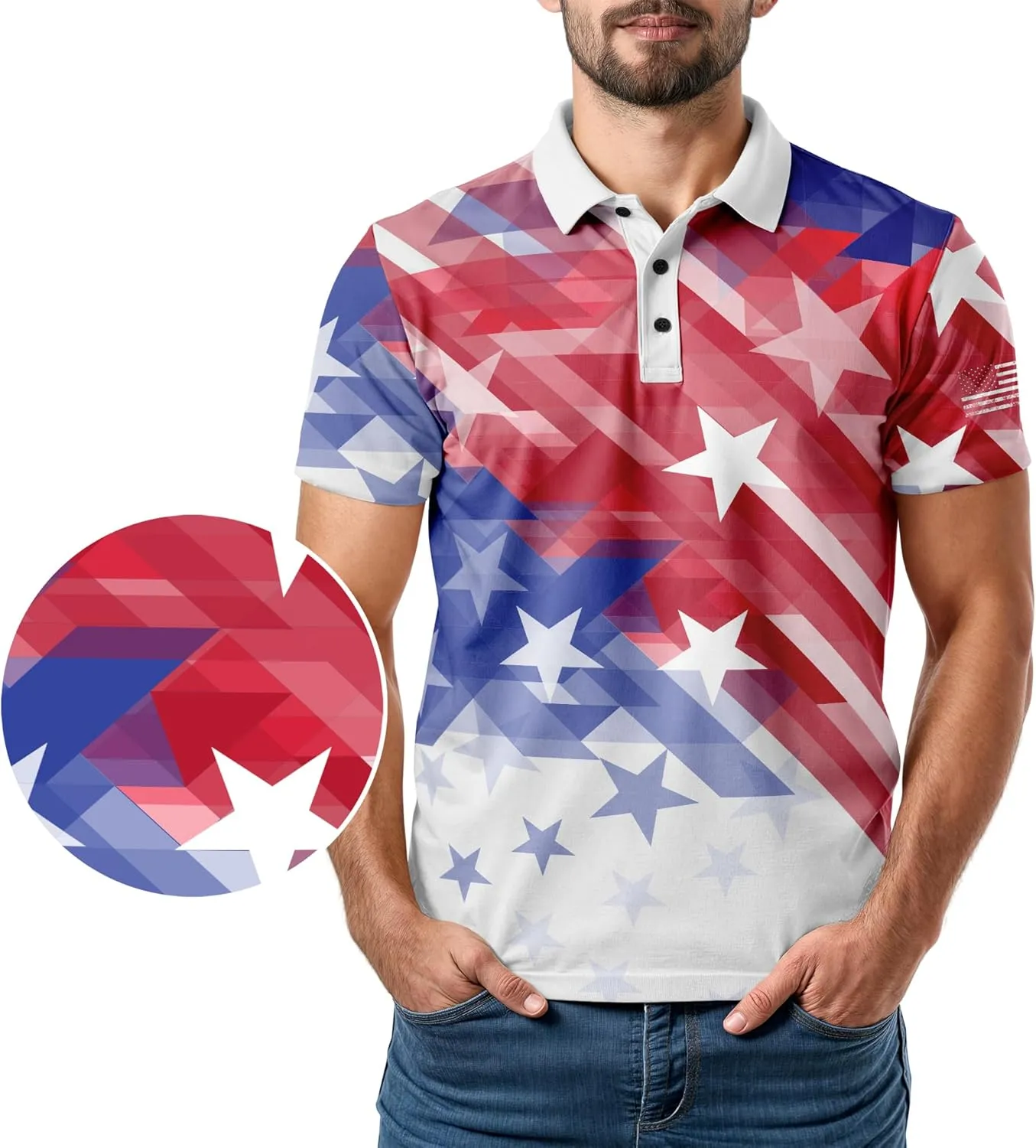 Patriotic USA Golf Polo Shirt  Mens Performance Short Sleeve Moisture Quick Dry Fit Athletic Veteran UPF Stretch Casual Fun