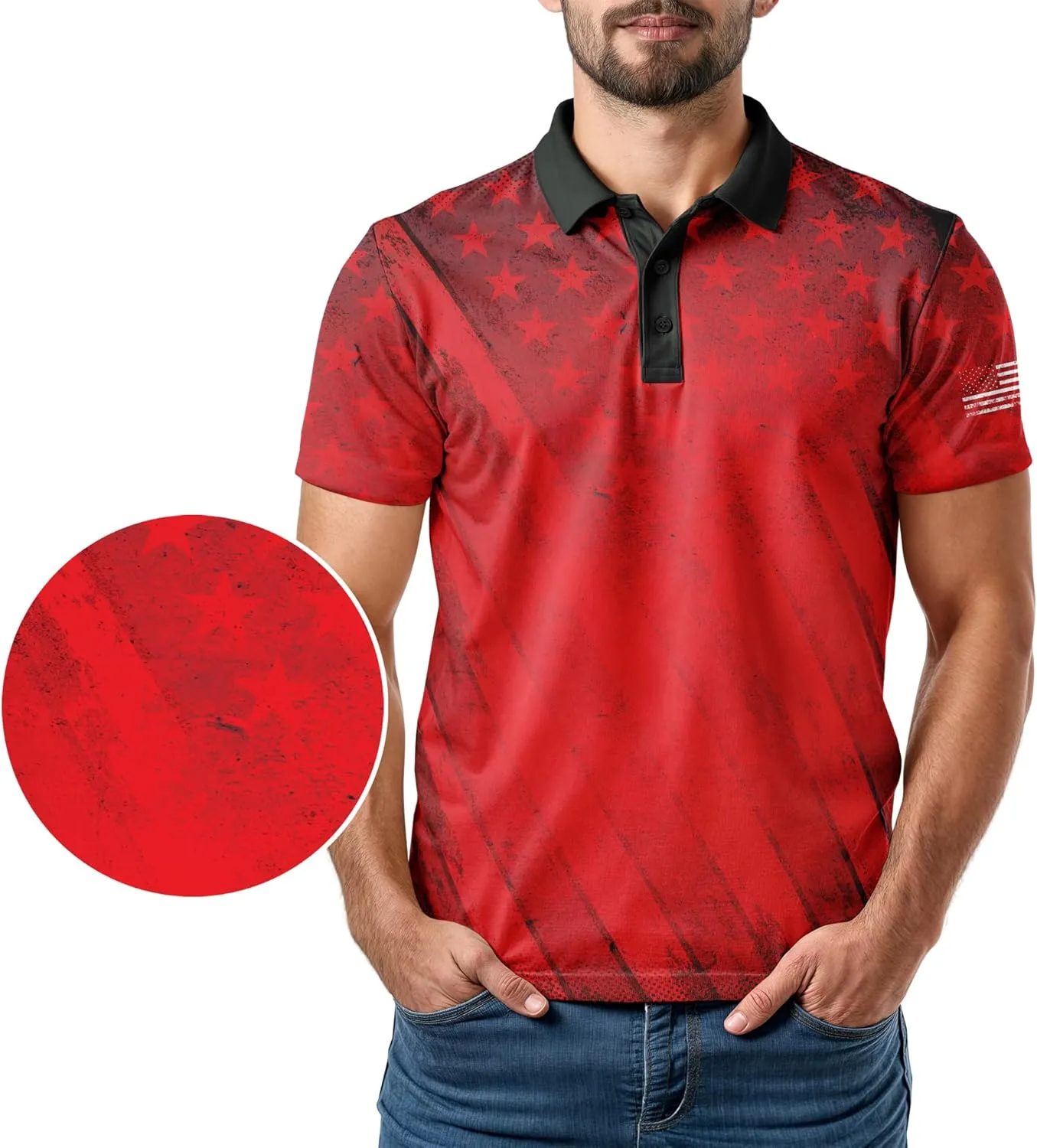 Patriotic USA Golf Polo Shirt  Mens Performance Short Sleeve Moisture Quick Dry Fit Athletic Veteran UPF Stretch Casual Fun