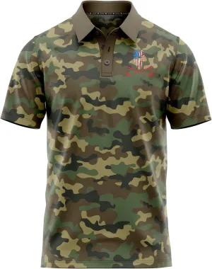 Patriotic USA Golf Polo Shirt  Mens Performance Short Sleeve Moisture Quick Dry Fit Athletic Veteran UPF Stretch Casual Fun