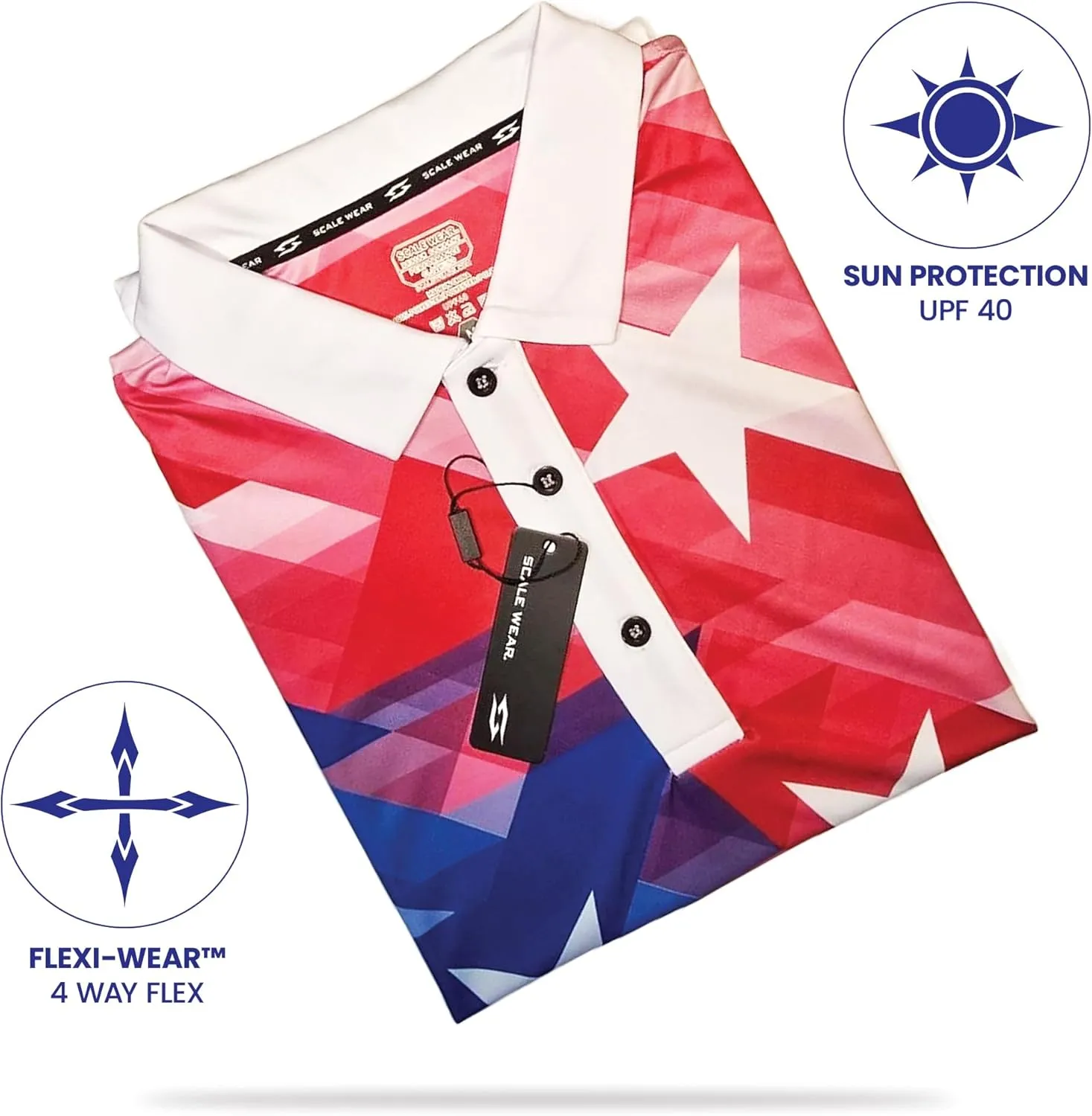 Patriotic USA Golf Polo Shirt  Mens Performance Short Sleeve Moisture Quick Dry Fit Athletic Veteran UPF Stretch Casual Fun