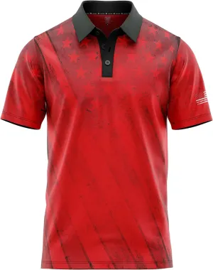 Patriotic USA Golf Polo Shirt  Mens Performance Short Sleeve Moisture Quick Dry Fit Athletic Veteran UPF Stretch Casual Fun
