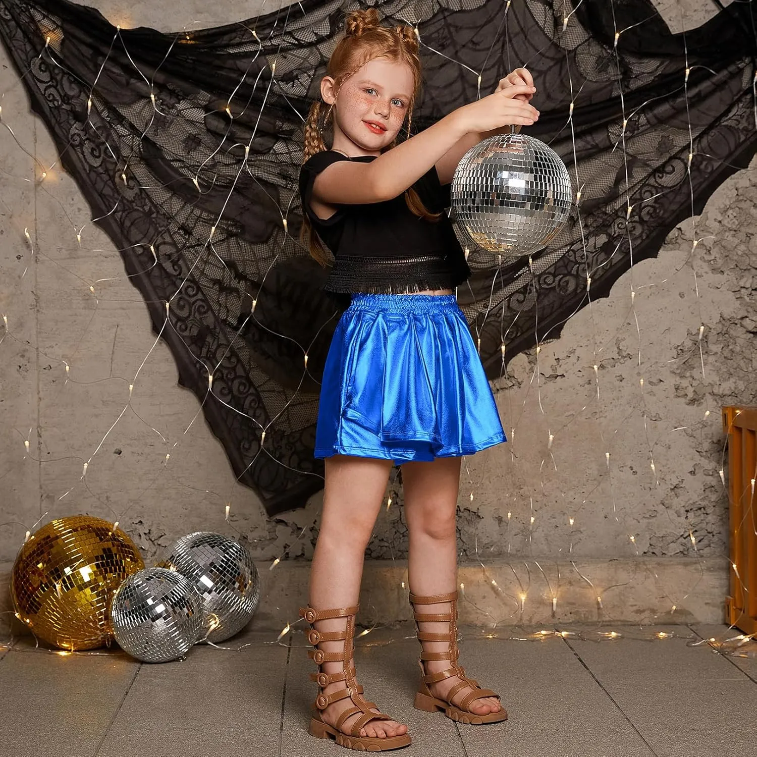 Perfashion Girls' Metallic Skorts Sparkly Shorts Shiny Dance Skirt with Pockets 4-13 Years
