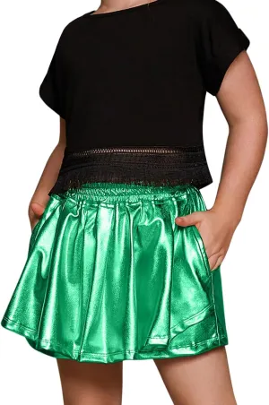 Perfashion Girls' Metallic Skorts Sparkly Shorts Shiny Dance Skirt with Pockets 4-13 Years
