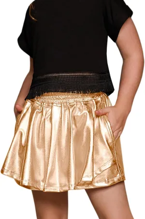 Perfashion Girls' Metallic Skorts Sparkly Shorts Shiny Dance Skirt with Pockets 4-13 Years