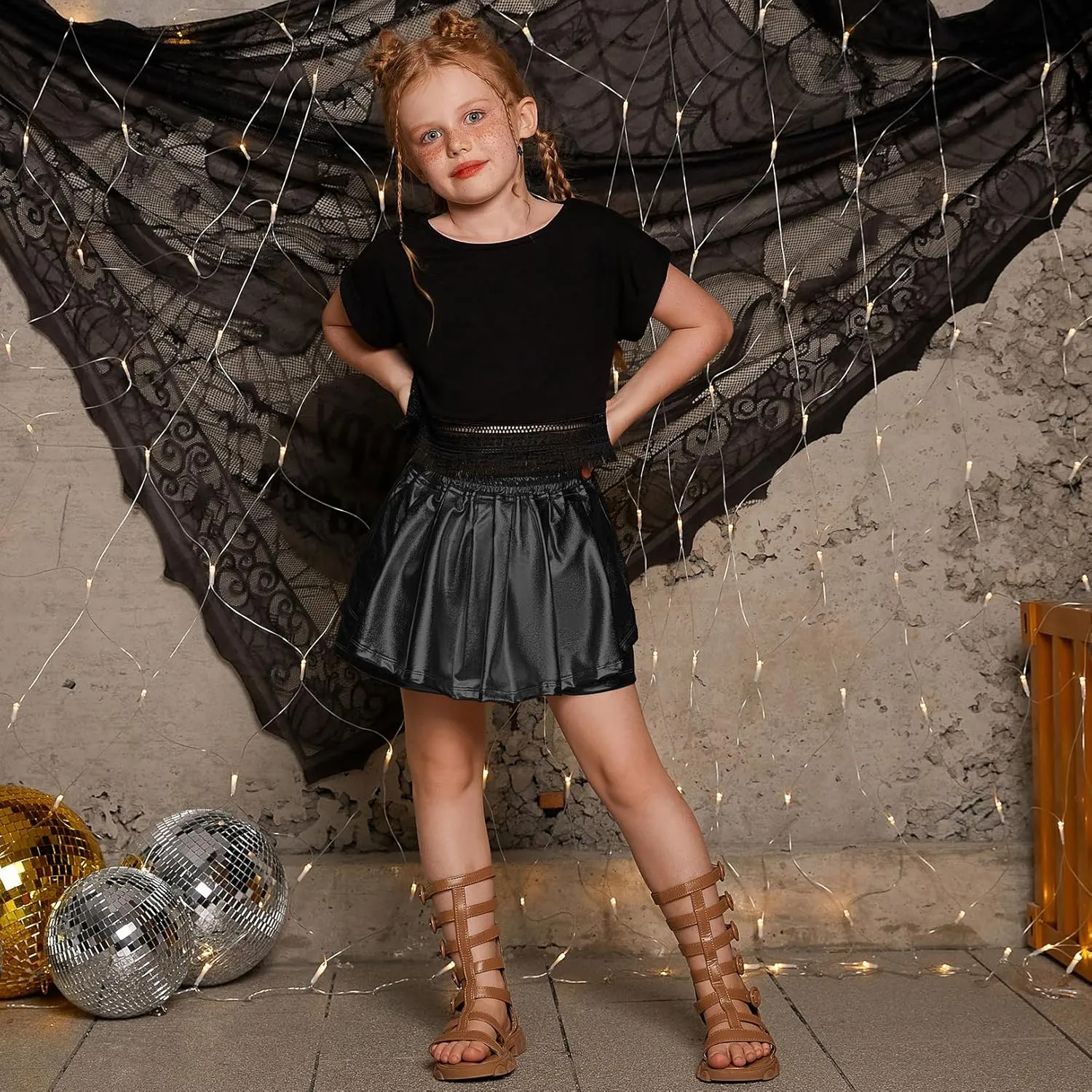 Perfashion Girls' Metallic Skorts Sparkly Shorts Shiny Dance Skirt with Pockets 4-13 Years