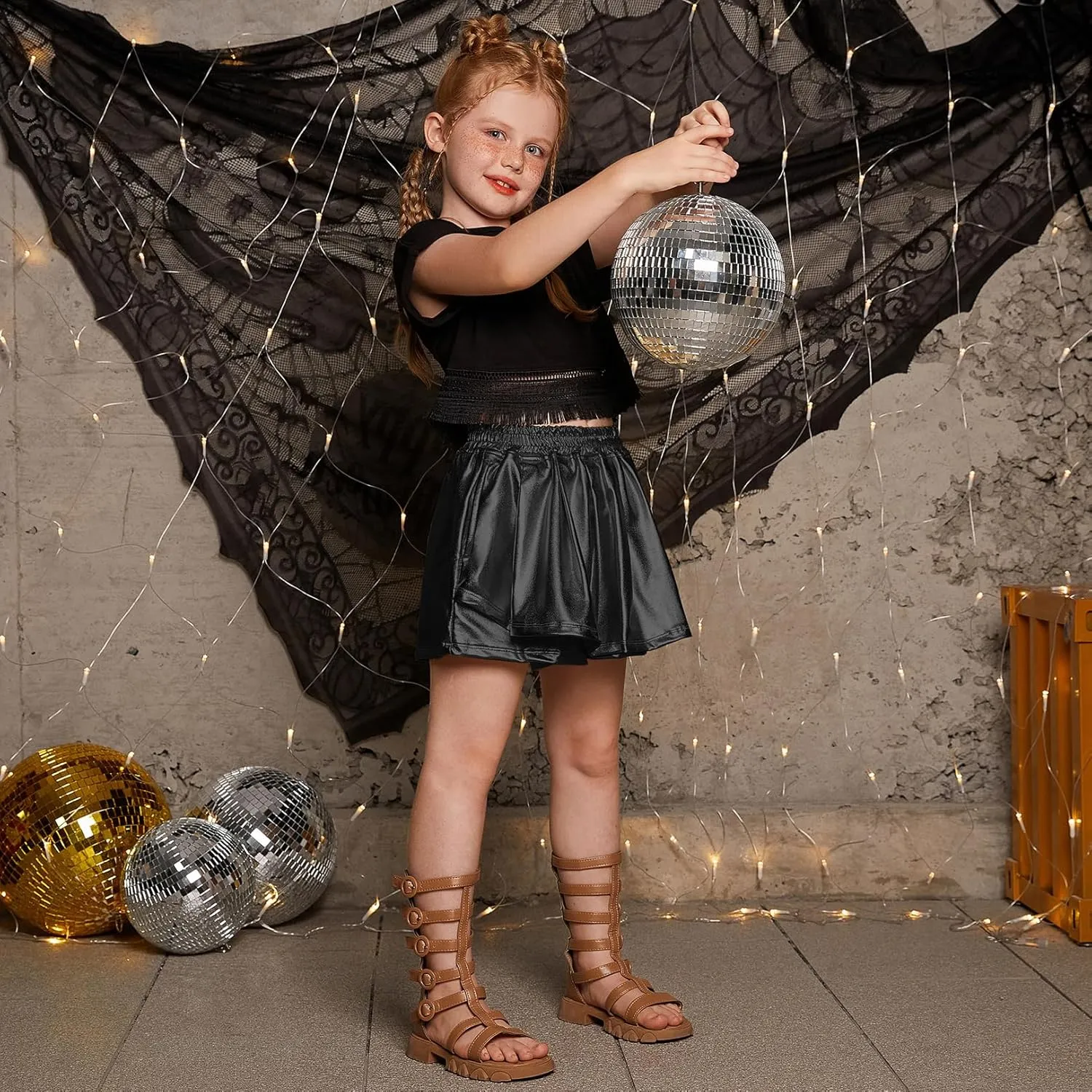Perfashion Girls' Metallic Skorts Sparkly Shorts Shiny Dance Skirt with Pockets 4-13 Years