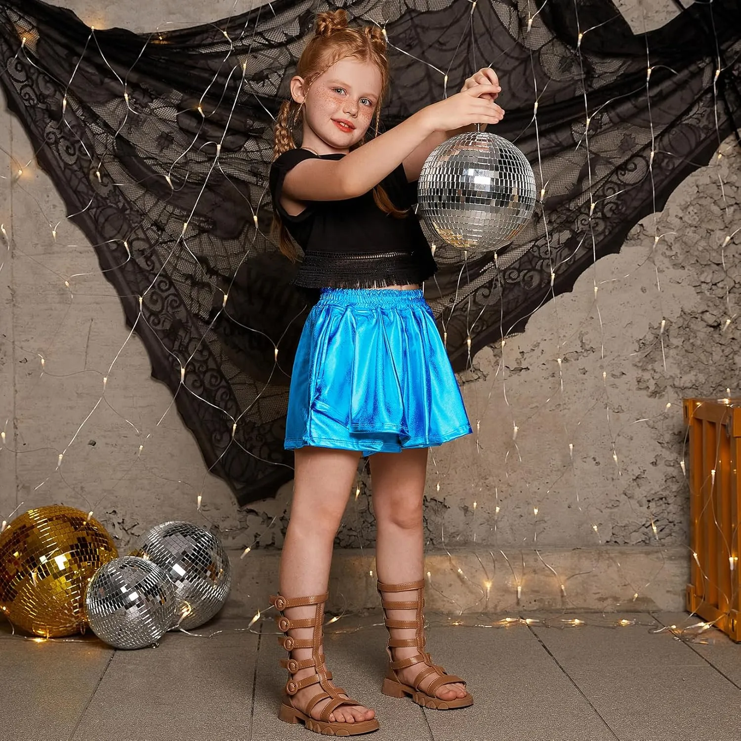 Perfashion Girls' Metallic Skorts Sparkly Shorts Shiny Dance Skirt with Pockets 4-13 Years