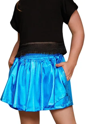 Perfashion Girls' Metallic Skorts Sparkly Shorts Shiny Dance Skirt with Pockets 4-13 Years
