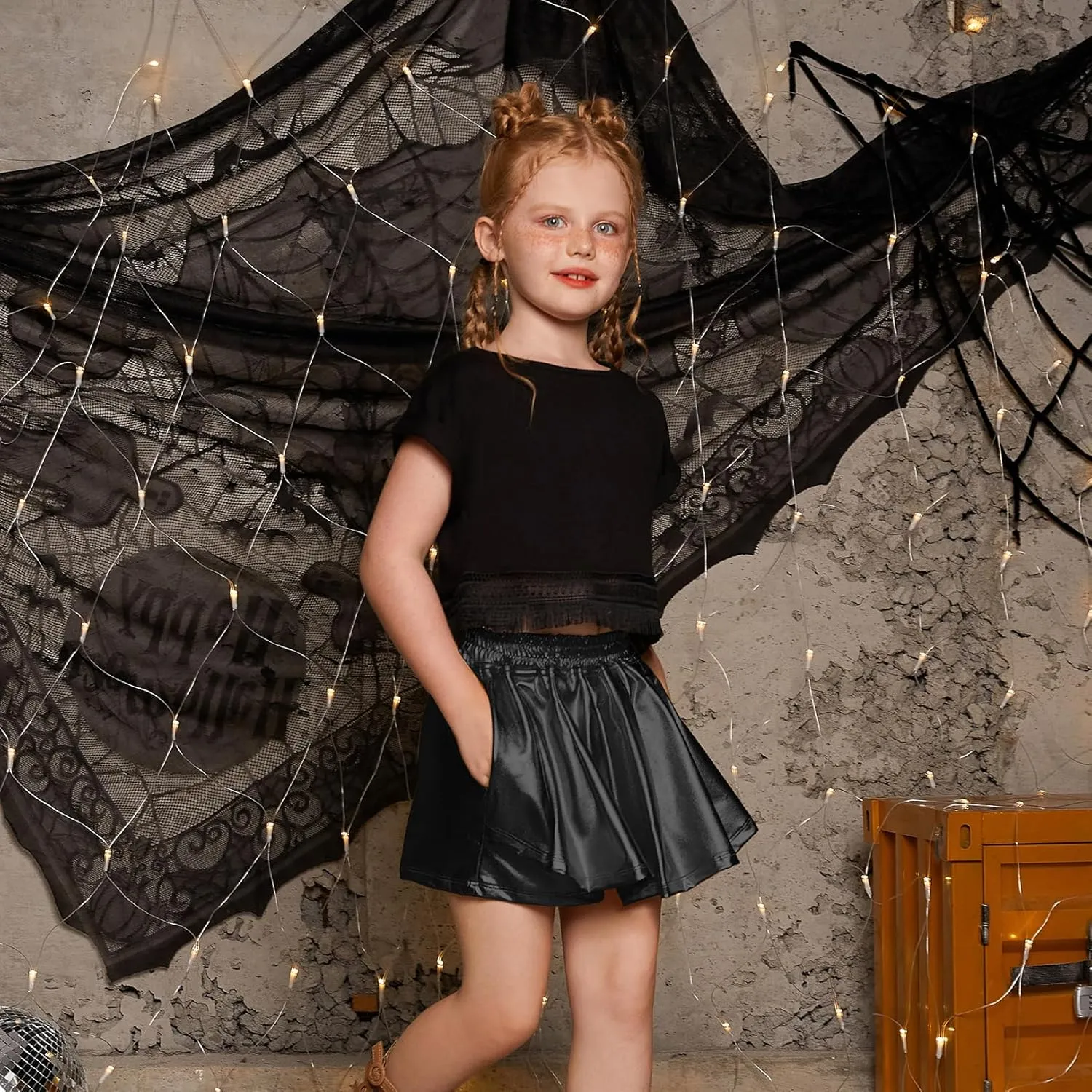 Perfashion Girls' Metallic Skorts Sparkly Shorts Shiny Dance Skirt with Pockets 4-13 Years