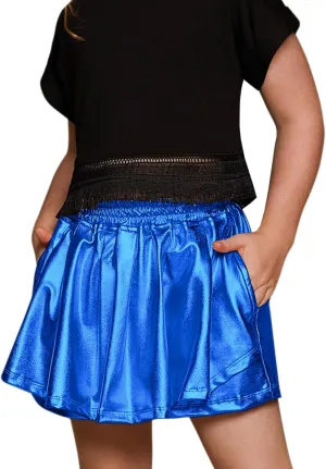 Perfashion Girls' Metallic Skorts Sparkly Shorts Shiny Dance Skirt with Pockets 4-13 Years