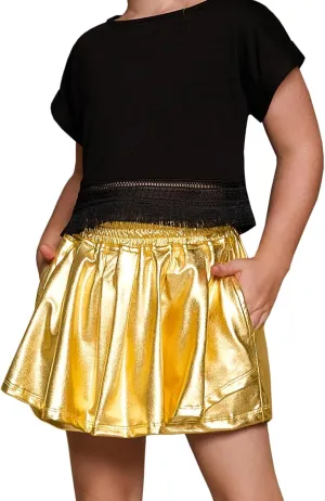 Perfashion Girls' Metallic Skorts Sparkly Shorts Shiny Dance Skirt with Pockets 4-13 Years