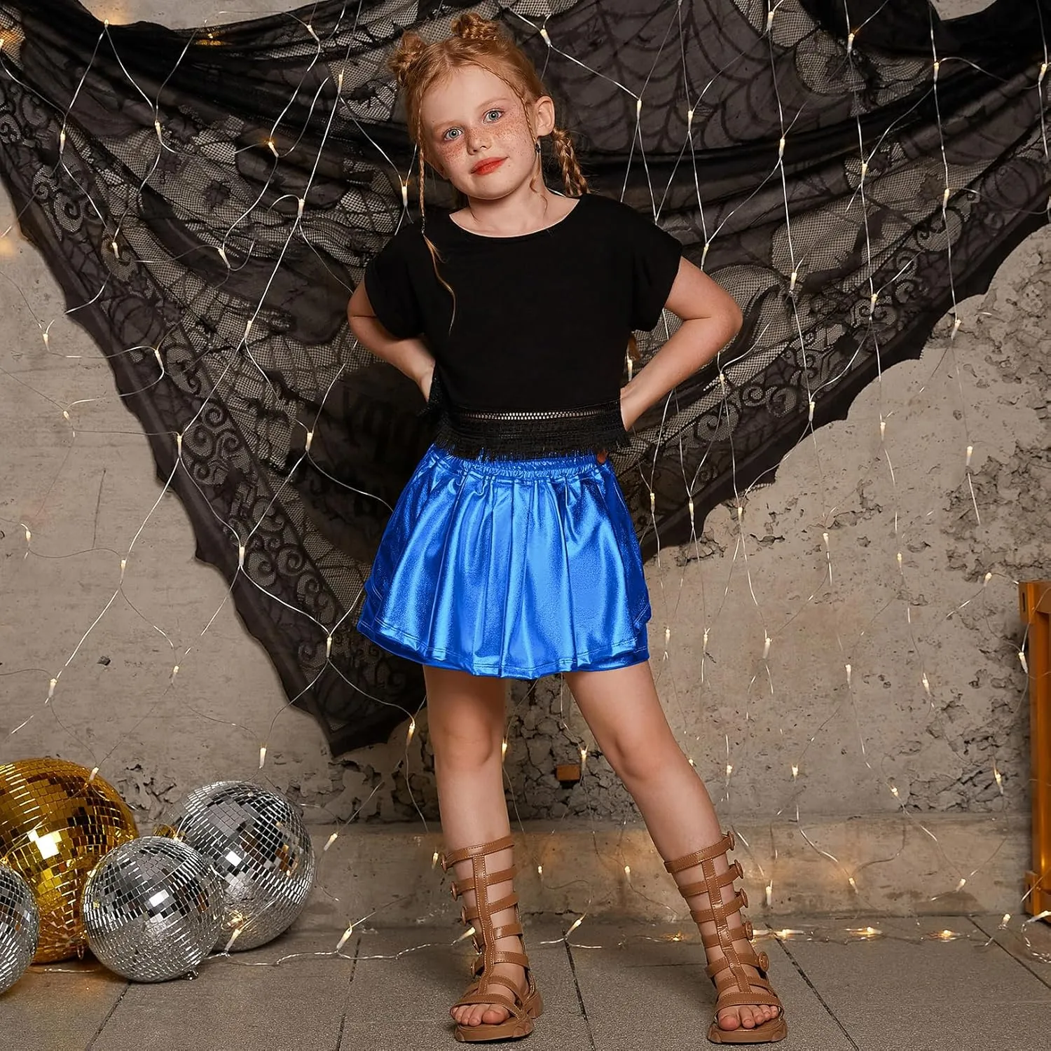Perfashion Girls' Metallic Skorts Sparkly Shorts Shiny Dance Skirt with Pockets 4-13 Years