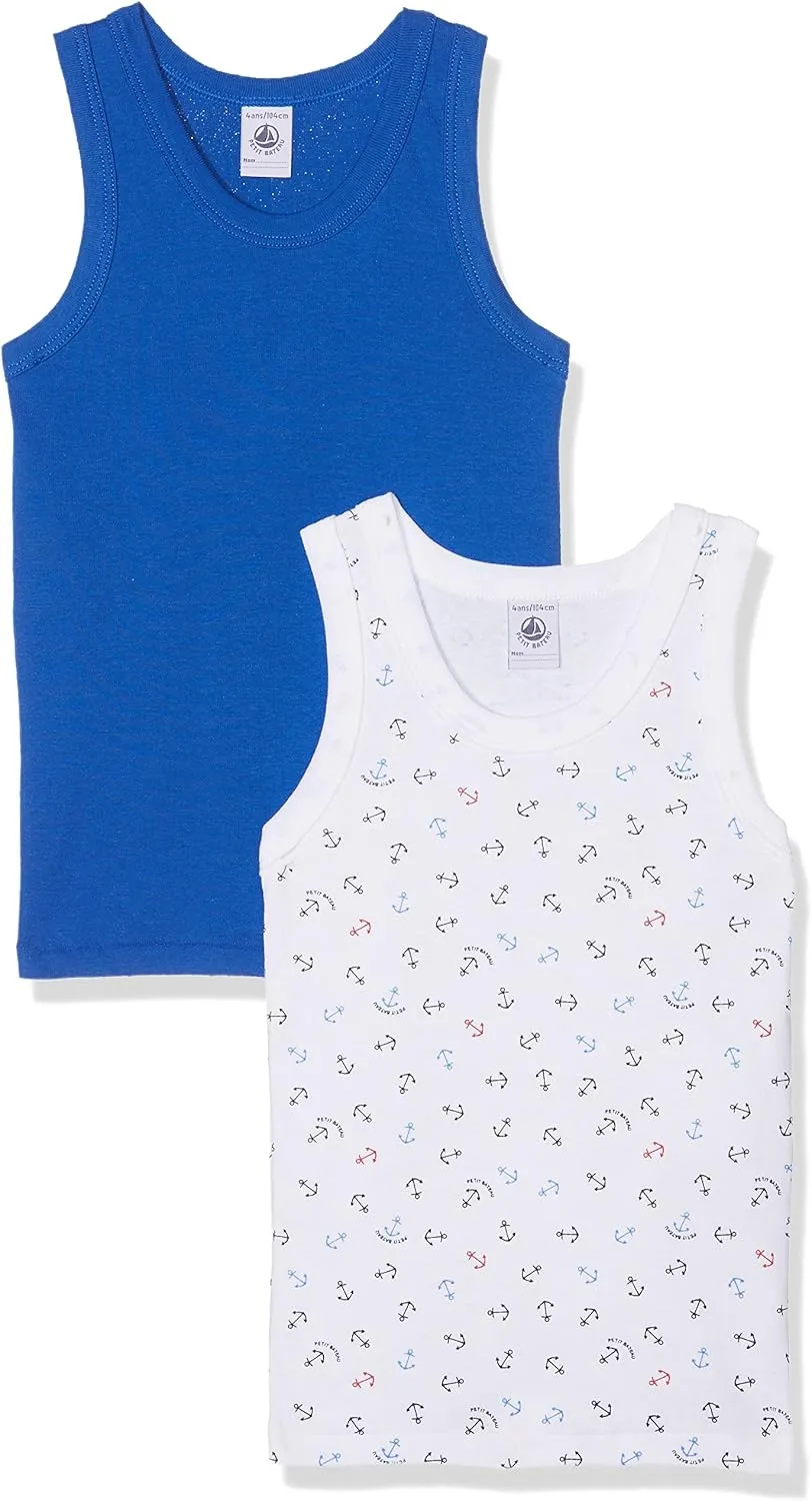 Petit Bateau Set of 2 Boys Tank Tops Style 28128 Sizes 2-12 (Size 2 Style 28128 Boys Undershirts) Multi